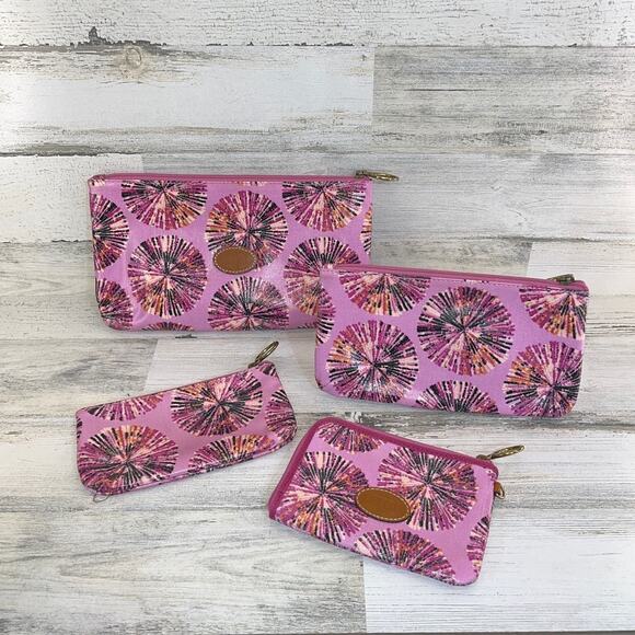 Fossil Pink Starburst *Set of 4* Make bag Pouch Zip Around Wallet - Picture 2 of 9